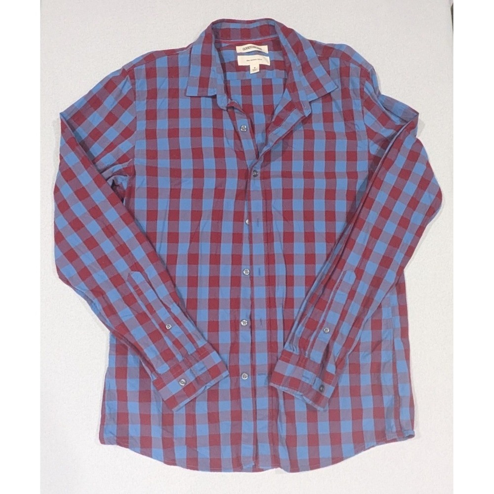 Goodthreads Button Down Shirt Mens M Blue Burgundy Excellent Slim Fit Gingham